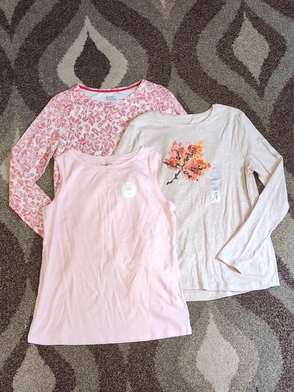 🌺🌸🌷🩷Croft & Barrow Women's Tank & Two Long-Sleeve Top Set size Medium🧡🌺🌸